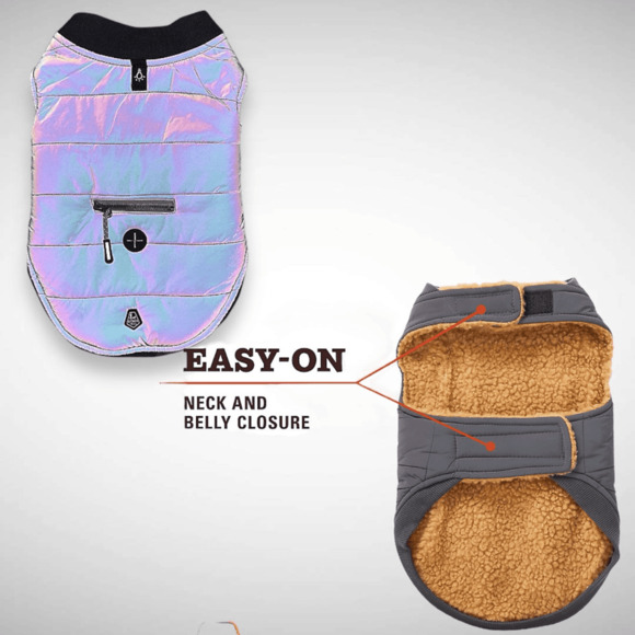 Arcadia Trail Gray Chrome Ultra Reflective Dog‎ Jacket Sherpa Lined Size Medium - Picture 3 of 5